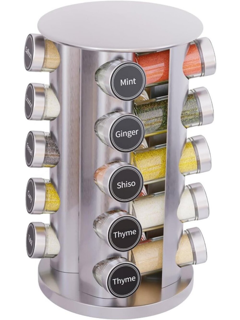 20-Jar Revolving Spice Rack Organizer - Kitchen Carousel Storage with Labels